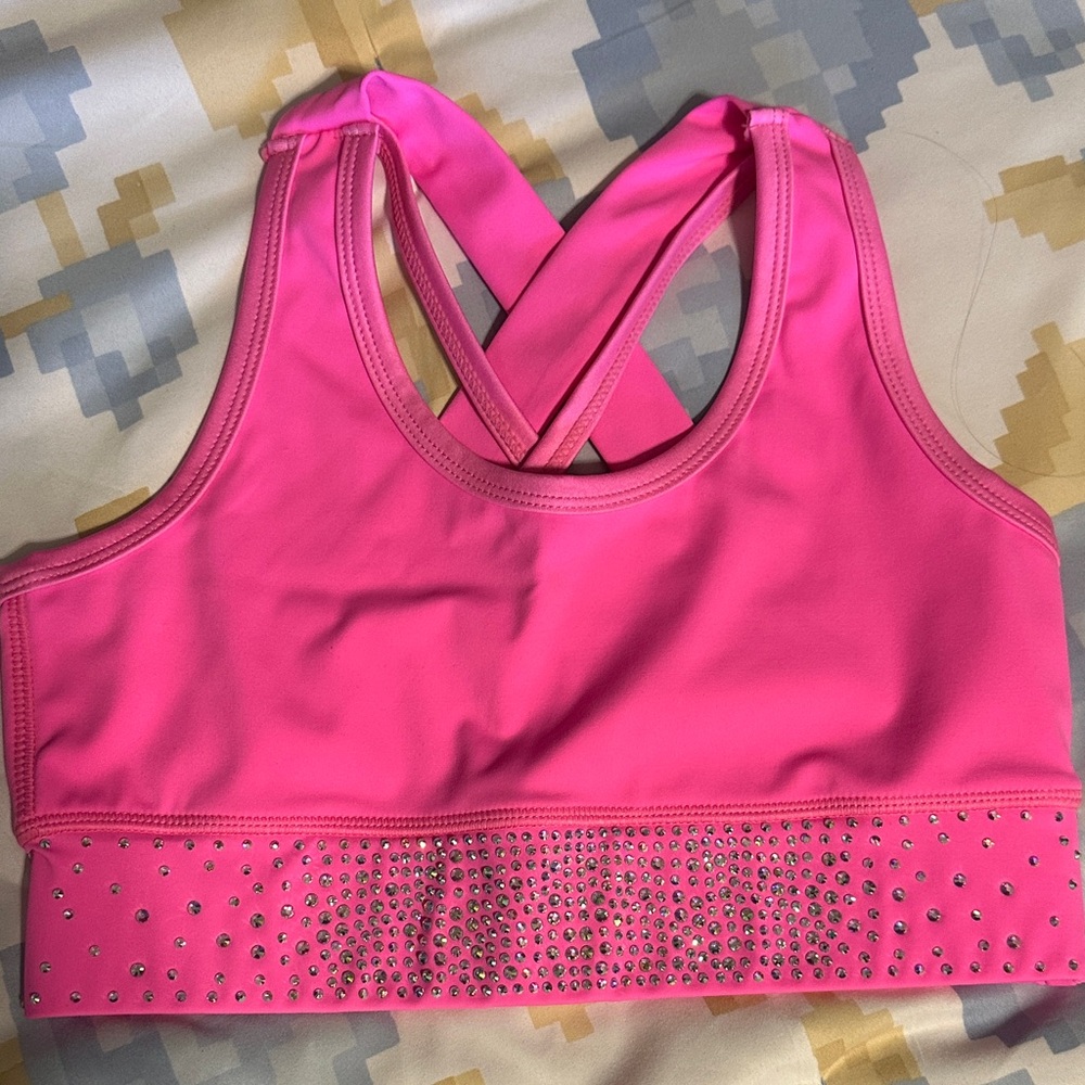 Vibrant Pink Rhinestone Sports Bra